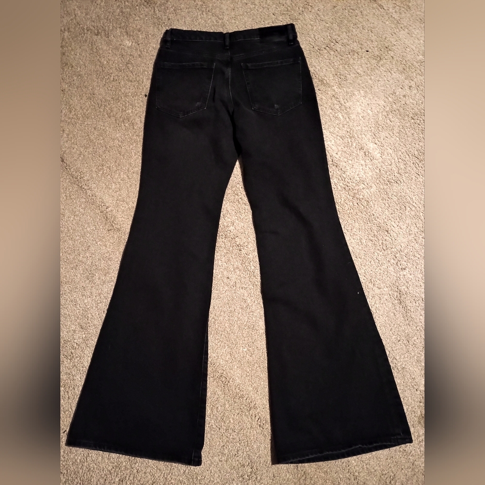 Express Mid Rise Washed Black Ripped '70s Flare Jeans - Picture 3 of 5